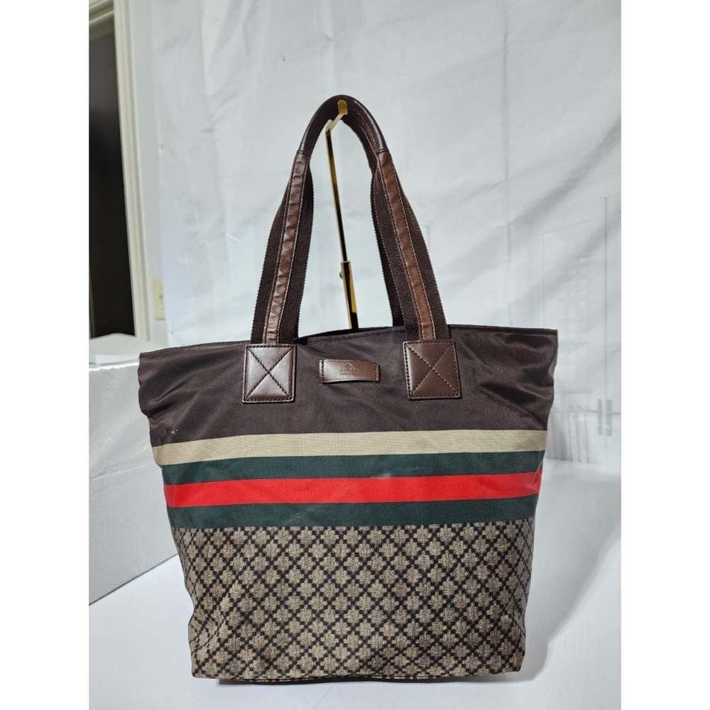 Gucci Diamante Canvas Web Shopping Tote Bag Brown/Beige